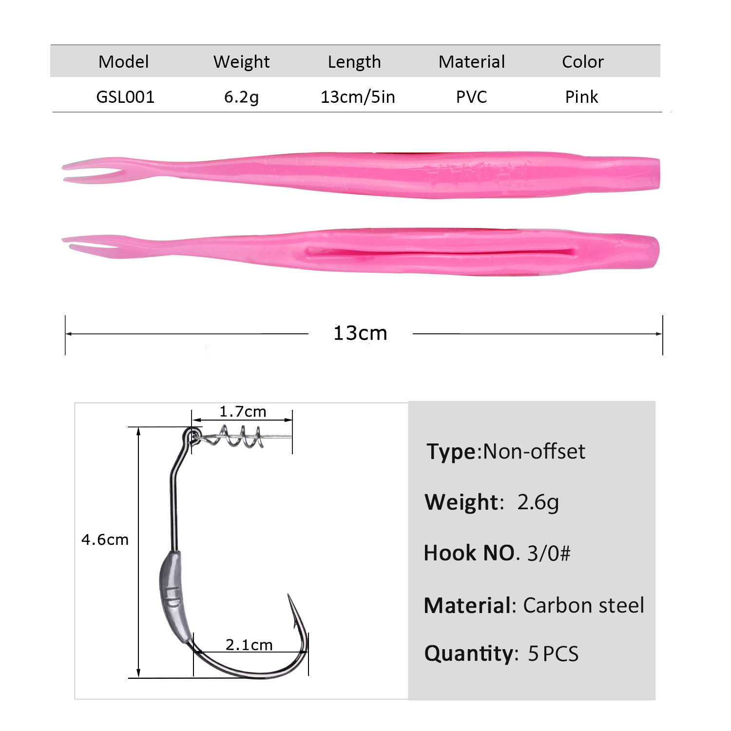 Fishing Hook Weedless - Goture 5개입 위드리스 스플릿 테일 소프트