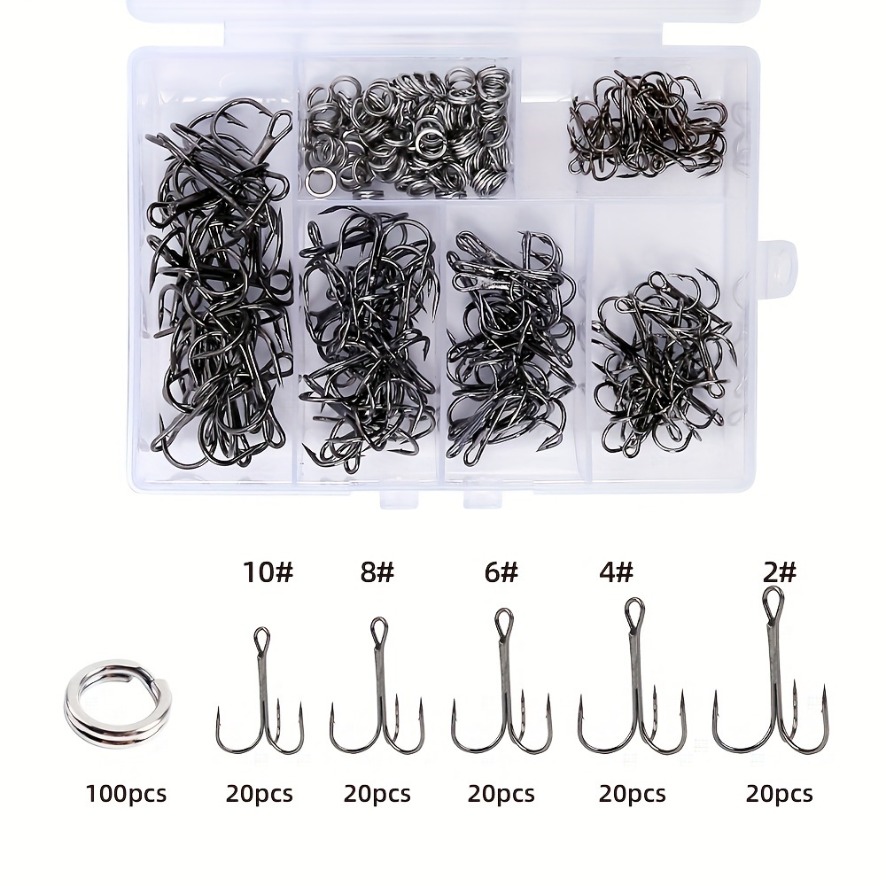 Fishing Hook Assortment - 200개 낚시용 트레블 훅(이중 링 커넥터