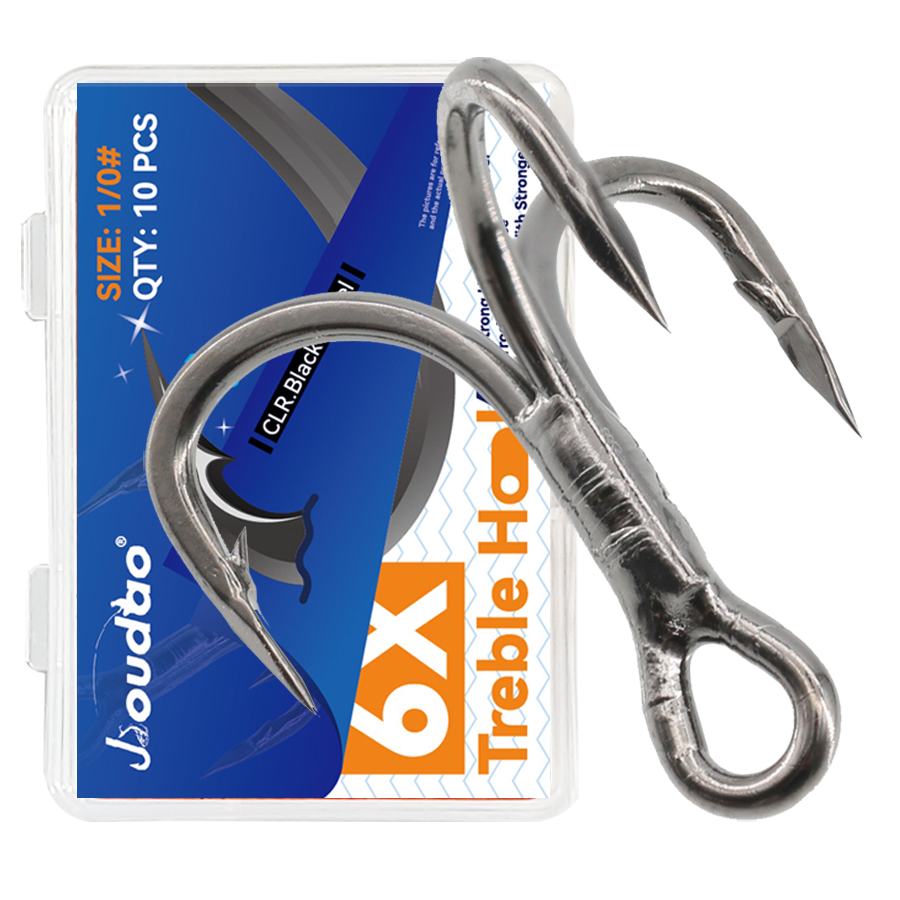 Fishing Hook Offset - 6X 낚시 트레블 후크 블랙 10